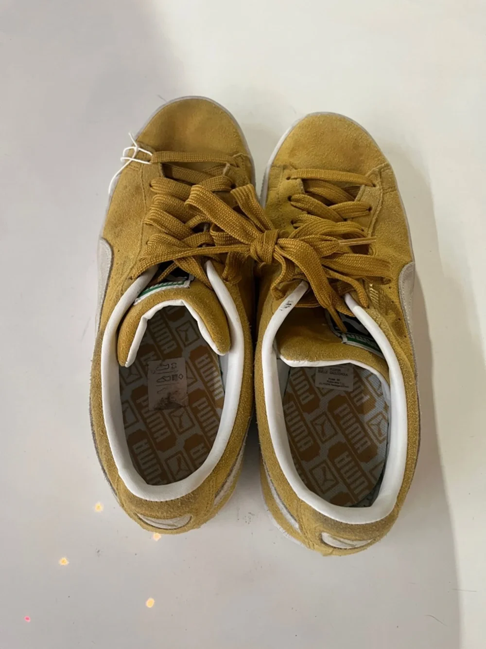 Puma Suede Low-Top Sneakers in Mustard Yellow and White - Picture 3 of 4